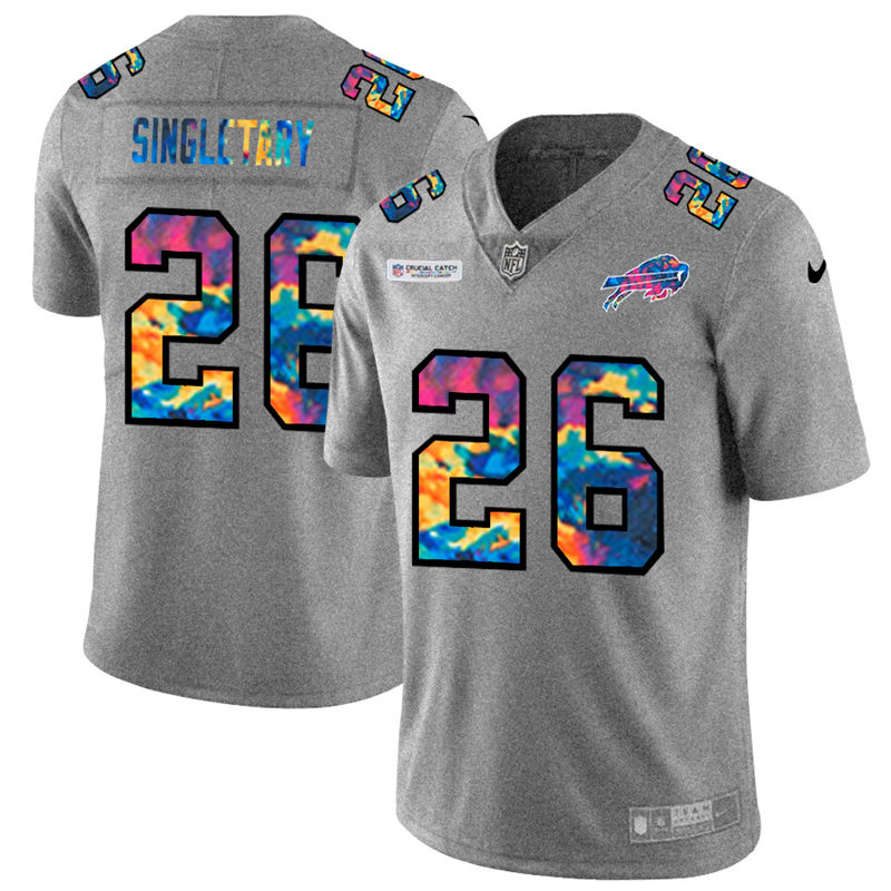 NFL Buffalo Bills 26 Devin Singletary Men Nike MultiColor 2020  Crucial Catch  Jersey Grey